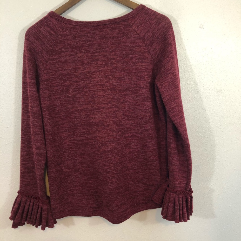 Hannah muted red ruffle cuff round neck top - Picture 8 of 8